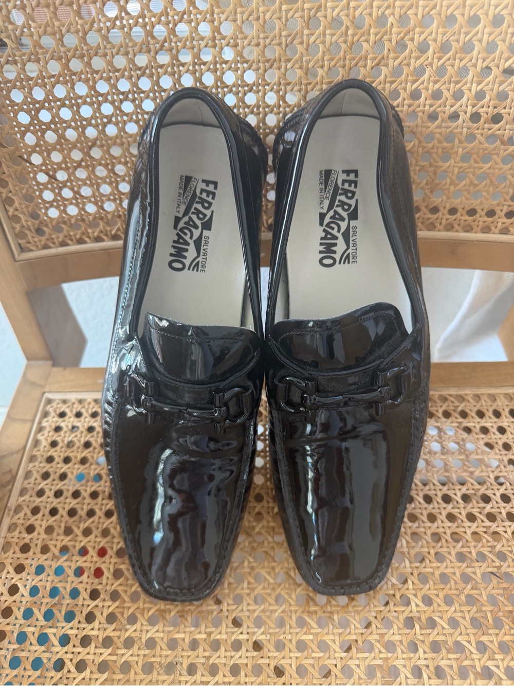 Salvatore Ferragamo Men’s Black Patent Leather Bit Loafers
